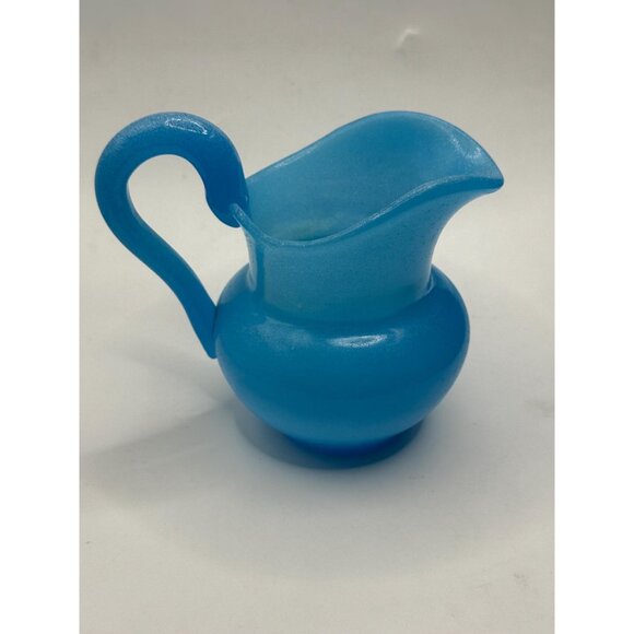 Antique French Opaline Glass Pitcher – Sky Blue, Handblown with Polished Pontil, - Picture 3 of 11